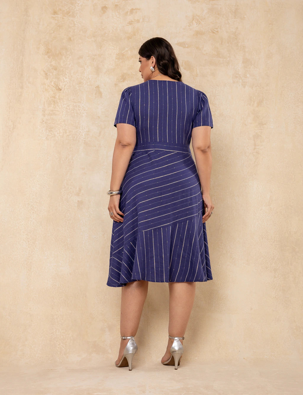 Vestido Midi Decote Com Lurex Marinho