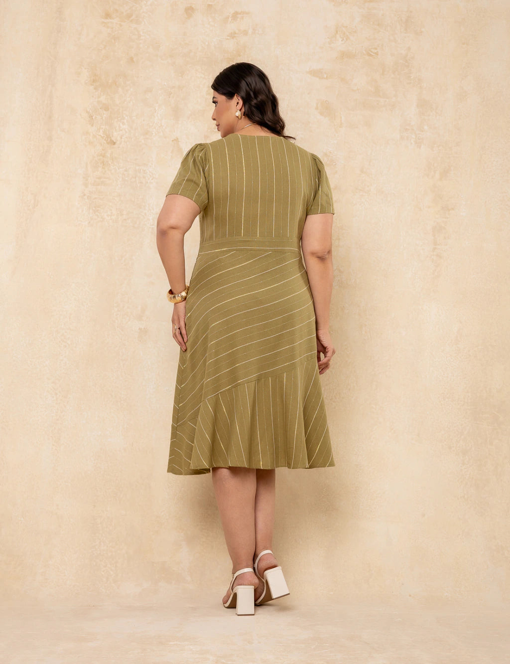 Vestido Midi Decote Com Lurex Musgo