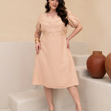 Vestido midi Com Vivo Frente Bege