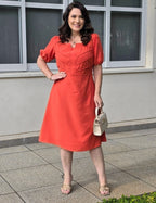 Vestido midi Com Vivo Frente Laranja