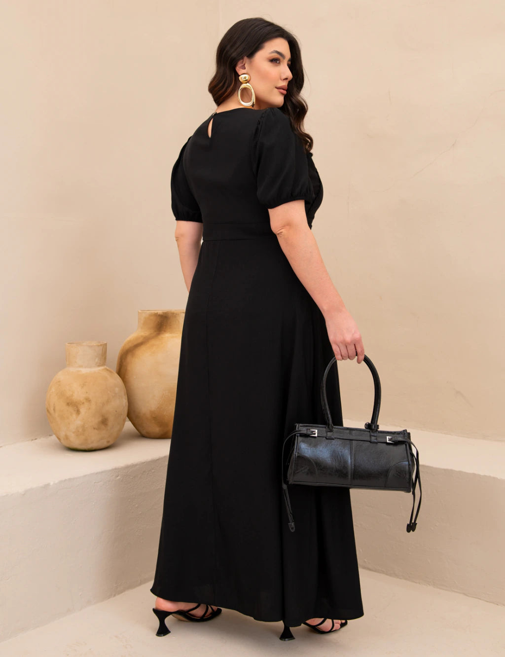 Vestido Longo Frente Com Tranças Preto