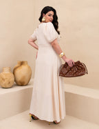 Vestido Longo Frente Com Tranças Bege
