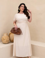 Vestido Longo Frente Com Tranças Bege