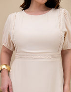 Vestido Longo Frente Com Tranças Bege