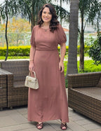 Vestido Longo Frente Com Tranças Marrom