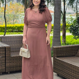 Vestido Longo Frente Com Tranças Marrom