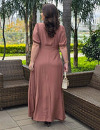Vestido Longo Frente Com Tranças Marrom