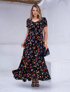 Vestido longo Estampado Floral Preto