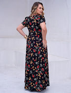 Vestido longo Estampado Floral Preto