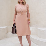 Vestido Midi Cintura Com Fivela Bege