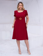 Vestido Midi Cintura Com Fivela Vinho