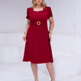 Vestido Midi Cintura Com Fivela Vinho