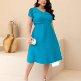 Vestido Midi Pregas E Recortes Azul