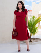 Vestido Midi Pregas E Recortes Vinho