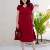 Vestido Midi Pregas E Recortes Vinho