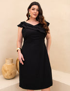 Vestido Midi Detalhe Decote Ombro Preto