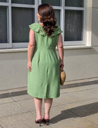 Vestido Midi Detalhe Decote Ombro Verde