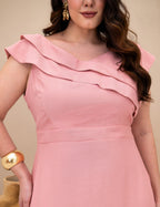 Vestido Midi Detalhe Decote Ombro Rosé