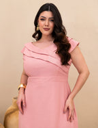 Vestido Midi Detalhe Decote Ombro Rosé