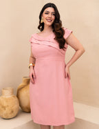 Vestido Midi Detalhe Decote Ombro Rosé