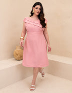 Vestido Midi Detalhe Decote Ombro Rosé