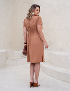 Vestido Midi Com Detalhe Galão Marrom