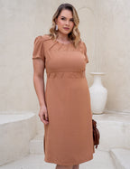 Vestido Midi Com Detalhe Galão Marrom