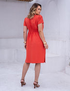 Vestido Midi Com Detalhe Galão Telha