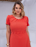 Vestido Midi Com Detalhe Galão Telha