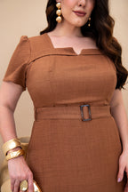 Vestido longo Com Cinto Marrom