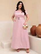 Vestido longo Com Cinto Rosè