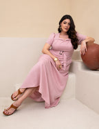 Vestido longo Com Cinto Rosè