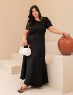 Vestido longo Decote Com Detalhe Preto