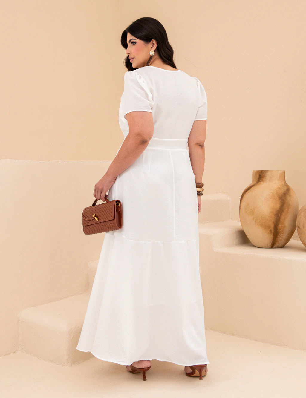 Vestido longo Decote Com Detalhe Branco