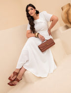 Vestido longo Decote Com Detalhe Branco
