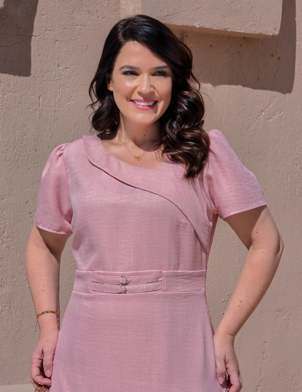 Vestido longo Decote Com Detalhe Rosé
