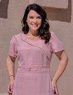 Vestido longo Decote Com Detalhe Rosé