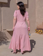 Vestido longo Decote Com Detalhe Rosé