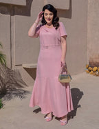 Vestido longo Decote Com Detalhe Rosé