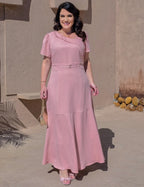 Vestido longo Decote Com Detalhe Rosé