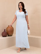 Vestido Longo Plissado Azul