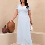 Vestido Longo Plissado Azul