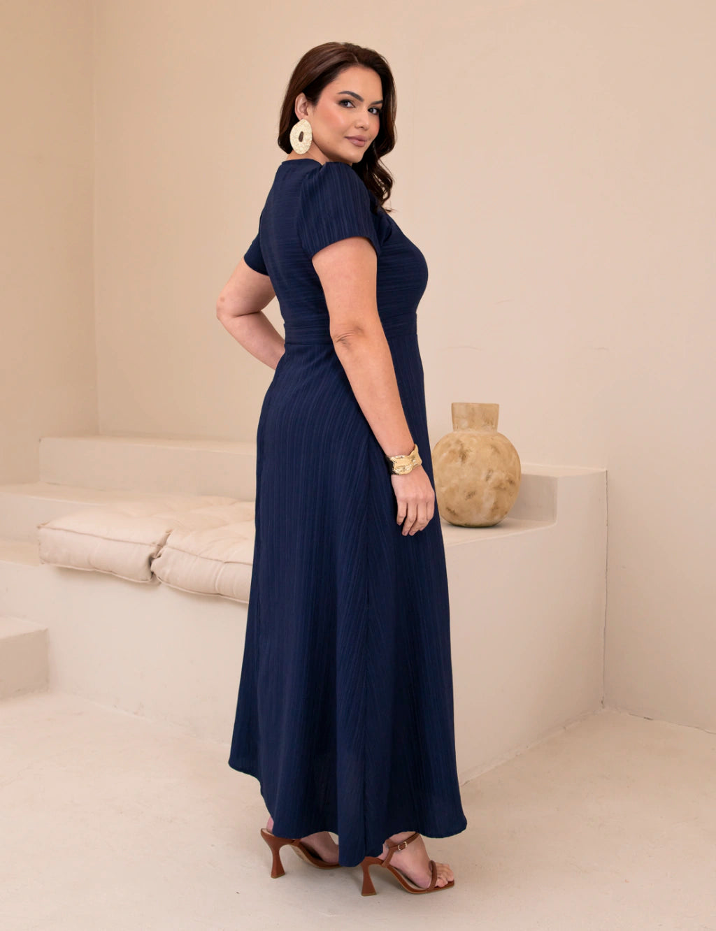 Vestido Longo Plissado Marinho