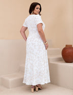 Vestido longo Com Textura Floral Branco