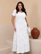 Vestido longo Com Textura Floral Branco