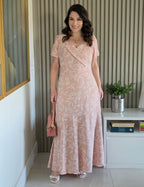 Vestido longo Com Textura Floral Rosé