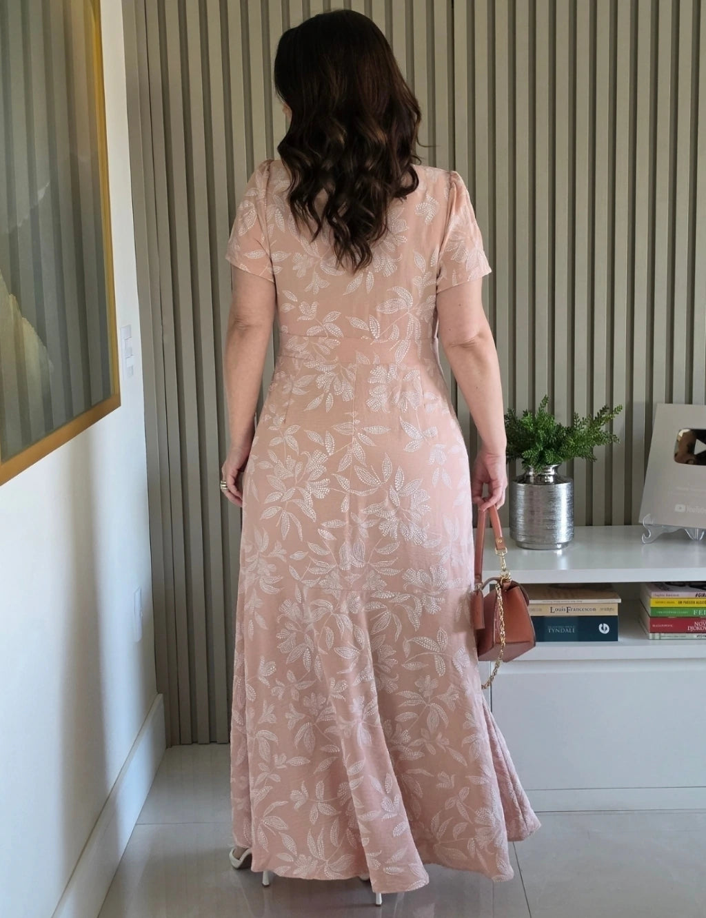 Vestido longo Com Textura Floral Rosé