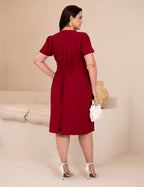 Vestido Midi Com Bolsos Vinho