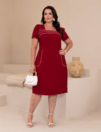 Vestido Midi Com Bolsos Vinho