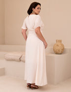 Vestido Longo Frente Detalhe Transpassado Bege